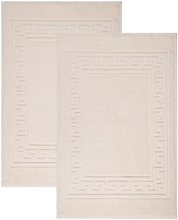 Superior Heavyweight Cotton Bath Mats, Bath Rugs For Bathroom Accessories, Washable Rug For Shower, Bath, Toilet, Modern Decor, No Backing, Luxury Hotel And Spa Quality, Set of 2, 22" x 35", Ivory