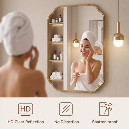 36"x24" Gold Scalloped Mirror for Bathroom, Rust-Proof Metal Frame