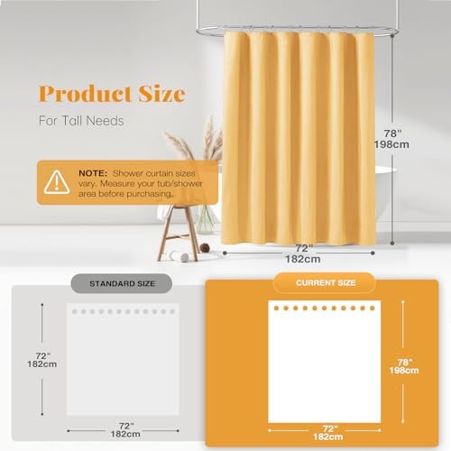 BTTN 72x78 Linen Textured Waterproof Thick Fabric Shower Curtain Set, Gold