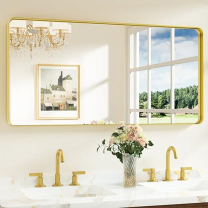 Keonjinn 48 x 24 Inch Brushed Gold Bathroom Mirrors for Over Sink