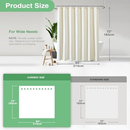 Dynamene Extra Wide Waffle Shower Curtain 256 GSM Fabric 84x72 Cream/Ivory