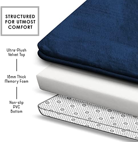 Clara Clark 2 Piece Bathroom Rugs, Velvet Memory Foam Bath Mat Set, Non-Slip Bath Rugs, Machine Wash, Dries Quickly, Ultra Soft Plush Bath Mats for Bathroom, 20 x 32 + Contour, Blue