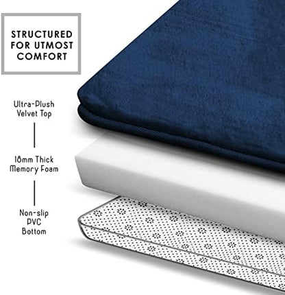 Clara Clark 2 Piece Bathroom Rugs, Velvet Memory Foam Bath Mat Set, Non-Slip Bath Rugs, Machine Wash, Dries Quickly, Ultra Soft Plush Bath Mats for Bathroom, 17 x 24 + Contour, Blue
