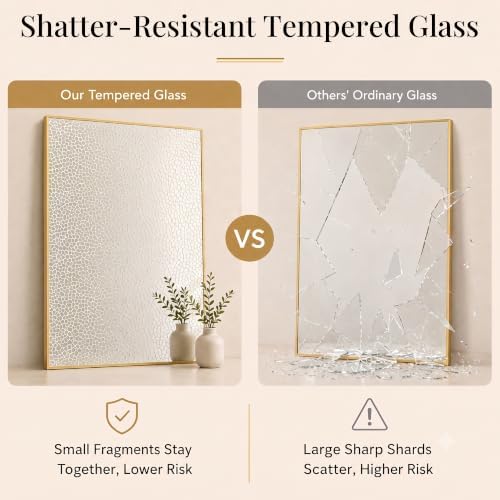48"x36" Brushed Gold Large Framed Bathroom Vanity Wall Mirror