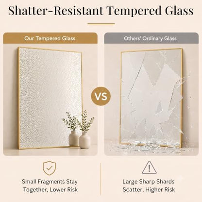 48"x36" Brushed Gold Large Framed Bathroom Vanity Wall Mirror