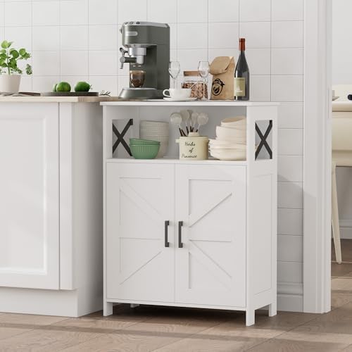 Homhedy Farmhouse Bathroom Storage Cabinet with Doors, Small Floor Cabinet