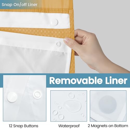 EUTXL Heavyweight Waffle No Hook Shower Curtain with Liner, 71x74, Gold