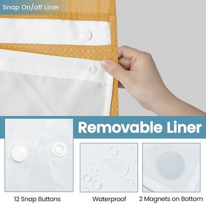 EUTXL Heavyweight Waffle No Hook Shower Curtain with Liner, 71x74, Gold