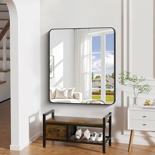 DESBING 40" x 36"Bathroom Mirror, Matte Black Wall Mirror with Metal Frame, Decorative Rectangular Vanity Mirror for Bedroom Bathroom Living Room Entryway (Horizontal/Vertical)