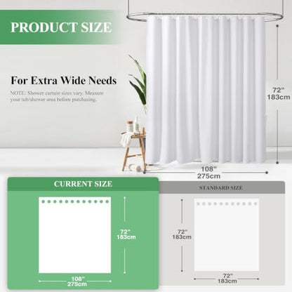 Dynamene Extra Wide Waffle Shower Curtain 256 GSM Fabric 108x72 White