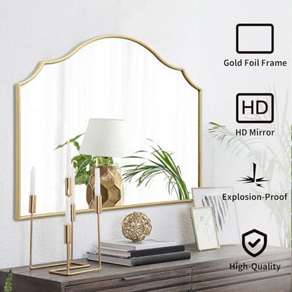Besdomus Gold Scalloped Dresser Mirror: 35"x26" Wooden Bathroom Mirror