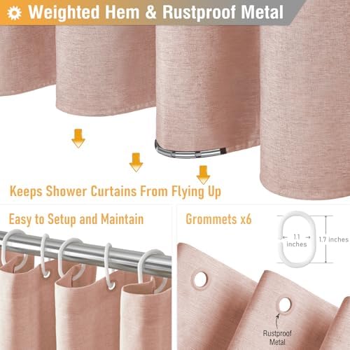 BTTN Stall Linen Textured Waterproof Shower Curtain Set, 36x72, Blush Pink