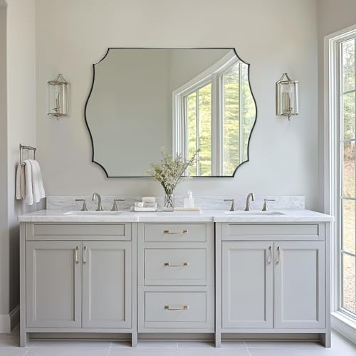 ANDY STAR Large Brushed Nickel Mirror, 30x40 Inch Scalloped Bathroom Mirror, Modern Rectangle Mirror with Unique Wavy Design, Ideal for Home Decor, Rust-Proof Stainless Steel 1" Frame