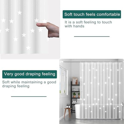 Shower Curtain Liner, White Pentagram Waterproof PEVA Shower Curtains with 3 Duty Heavy Bottom Magnets and 12 Rust Proof Grommets, 72x72 Weighted Shower Liner for Shower Stall, Bathtubs