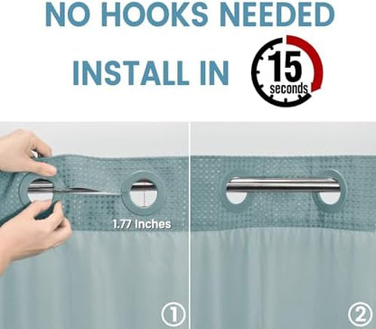 EUTXL Heavyweight No Hook Shower Curtain with Liner, Fog Blue,71x86