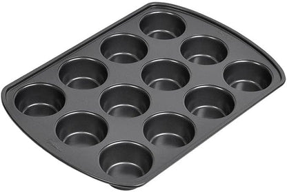 Wilton Gold Non-Stick Bakeware Muffin Pan - Baking Pan for Muffins & Cupcakes - Made Without PFAS, Dent Resistant & Dishwasher Friendly - Offers Even Heat Distribution - 10.5 x 15 x 2 Inches, 12 Cup