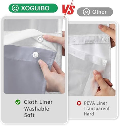 No Hook Shower Curtain Snap-in Fabric Replacement Liner Grey 71" W x 55" L