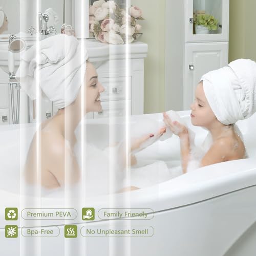 Seenus PEVA Clear Short Shower Curtain Liner 60 x 66 inch, Transparent Shower Liner Weighted with 3 Large Magnets, Bpa-Free Waterproof Plastic Shower Curtain for Bathroom