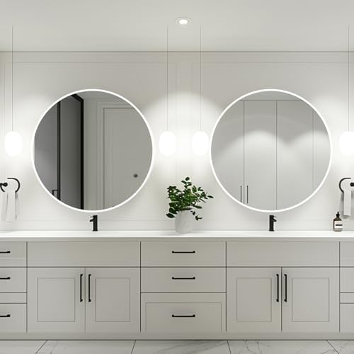White Circle Mirror 26 inch, Round Mirror, Matte White Metal Frame