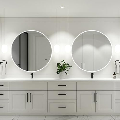 White Circle Mirror 26 inch, Round Mirror, Matte White Metal Frame