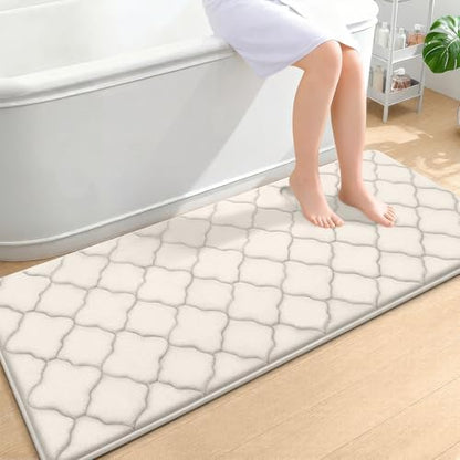 OLANLY Memory Foam Bath Mat Rug 59x24, Ultra Soft Bathroom Rugs, Ivory
