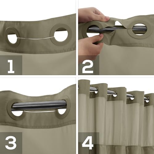 River Dream No Hook Shower Curtain with Snap-in Liner Set, Taupe, 71x74
