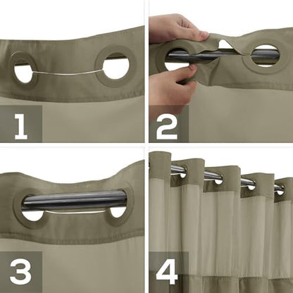 River Dream No Hook Shower Curtain with Snap-in Liner Set, Taupe, 71x74