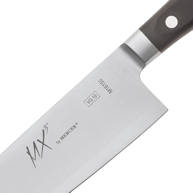 Mercer Culinary MX3 Premium San Mai VG-10 Steel Core Blade Santoku Knife, 185mm 7 Inch,Black