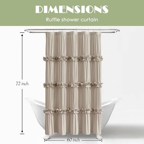 Homechoice Decor Camel Ruffle Shower Curtain 60" x 72" with 10 Buttonholes