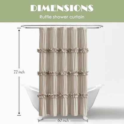 Homechoice Decor Camel Ruffle Shower Curtain 60" x 72" with 10 Buttonholes