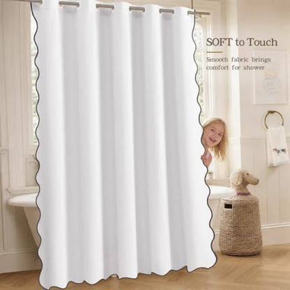 Furlinic Scalloped Shower Curtain 72x78 White No Hook Boho Linen Waterproof
