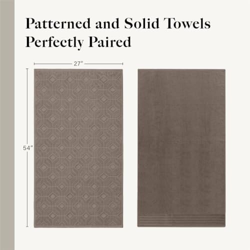 Modern Threads 6 Piece Bath Towel Set – Bathroom Towel Set with 2 Bath Towels, 2 Hand Towels & 2 Washcloths – 100% Cotton, Soft & Absorbent – Geometric (Classic Taupe)
