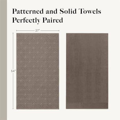 Modern Threads 6 Piece Bath Towel Set – Bathroom Towel Set with 2 Bath Towels, 2 Hand Towels & 2 Washcloths – 100% Cotton, Soft & Absorbent – Geometric (Classic Taupe)