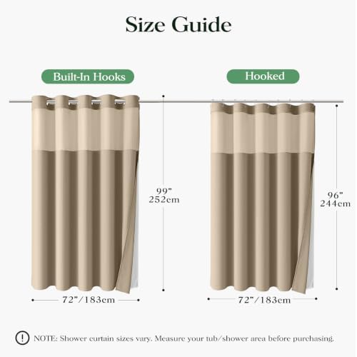 Dynamene Beige Hook Free Waffle Shower Curtain & Snap-in Fabric Liner,72x99