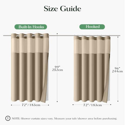 Dynamene Beige Hook Free Waffle Shower Curtain & Snap-in Fabric Liner,72x99