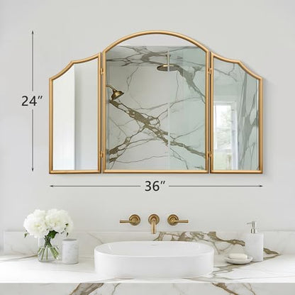 Besdomus Gold Scalloped Vanity Mirror: 36"x24" Three Sided Dresser Miror