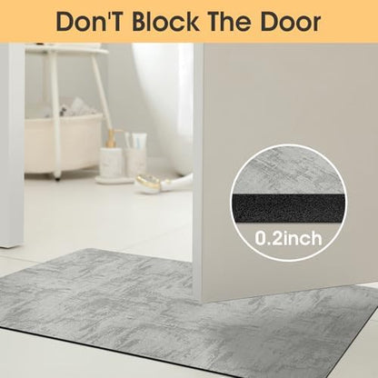 ACCUMTEK Non Slip Bath Mat, Thin Bathroom Rugs Fit Under Door, Quick Dry Bath Mats, Machine Washable Bath Rugs for Bathroom, Bathtub & Kitchen, Bathtub, Light Gray/Marble/32 x20