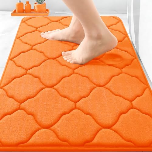 OLANLY Memory Foam Bath Mat Rug 30X20, Ultra Soft Bathroom Rugs, Orange