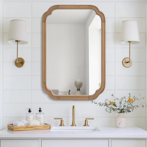 WallBeyond 20" x 30" Rounded Corner Arch Wall Mirror with Wood Frame for Entryway, Living Room or Bedroom Home Decor - Light Woodgrain [20" x 30" Honey-Colored]