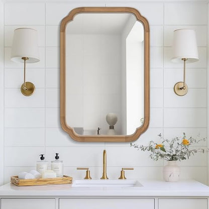 WallBeyond 20" x 30" Rounded Corner Arch Wall Mirror with Wood Frame for Entryway, Living Room or Bedroom Home Decor - Light Woodgrain [20" x 30" Honey-Colored]
