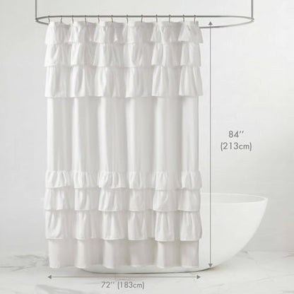 Madison Park Grace Extra Long Ruffle Shower Curtain, 72"x 84", White