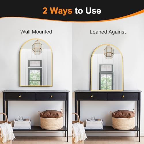 Delma Arched Bathroom Mirror, Gold, 20"x30"