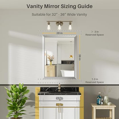 Briivue Bathroom Wall Mirror, Silver Brushed Nickel Metal Frame, 28x36 Inch