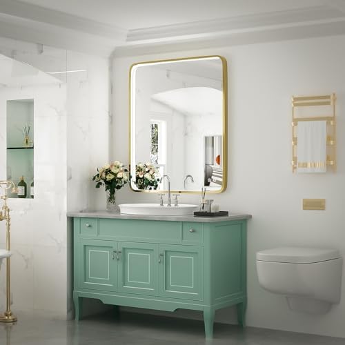 30x36 Inch LED Gold Frame Bathroom Mirror, ETL Listed
