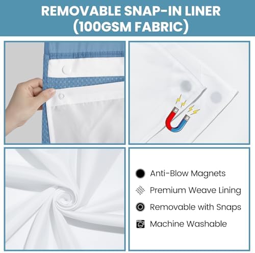 No Hook Waffle Shower Curtain with Snap in Liner Set, 71x74, Sky Blue