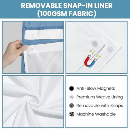 No Hook Waffle Shower Curtain with Snap in Liner Set, 71x74, Sky Blue