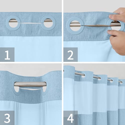 eachope No Hook Fabric Shower Curtain with Snap-in Liner,54x80 Fog Blue