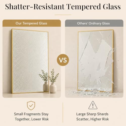 36"x24" Brushed Gold Framed Rectangle Bathroom Vanity Wall Mirror