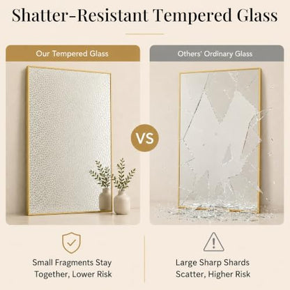 36"x24" Brushed Gold Framed Rectangle Bathroom Vanity Wall Mirror