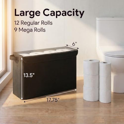Cupic Cupid Bathroom Toilet Paper Storage - Toilet Paper Baskets with Lid Holds 9-12 Rolls, Extra Covered Slim Tissue Holder Cabinet, Narrow Container Bin Organizer Box Black